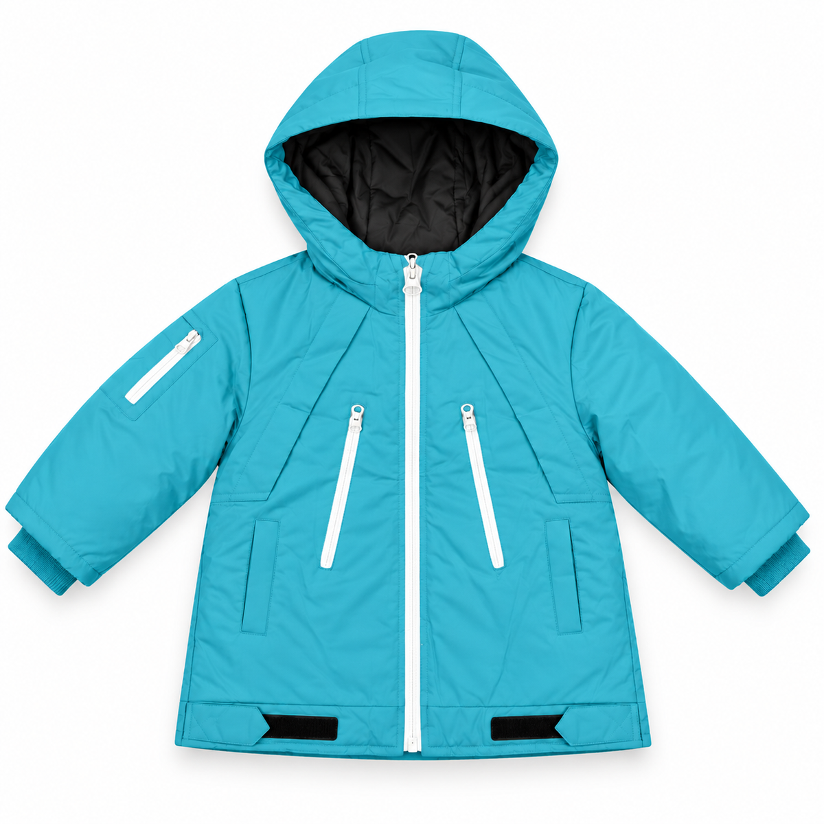 Kids Waterproof Hooded Winter Jacket – Warm Padded Windproof Coat with Zip Pockets – Red & Blue