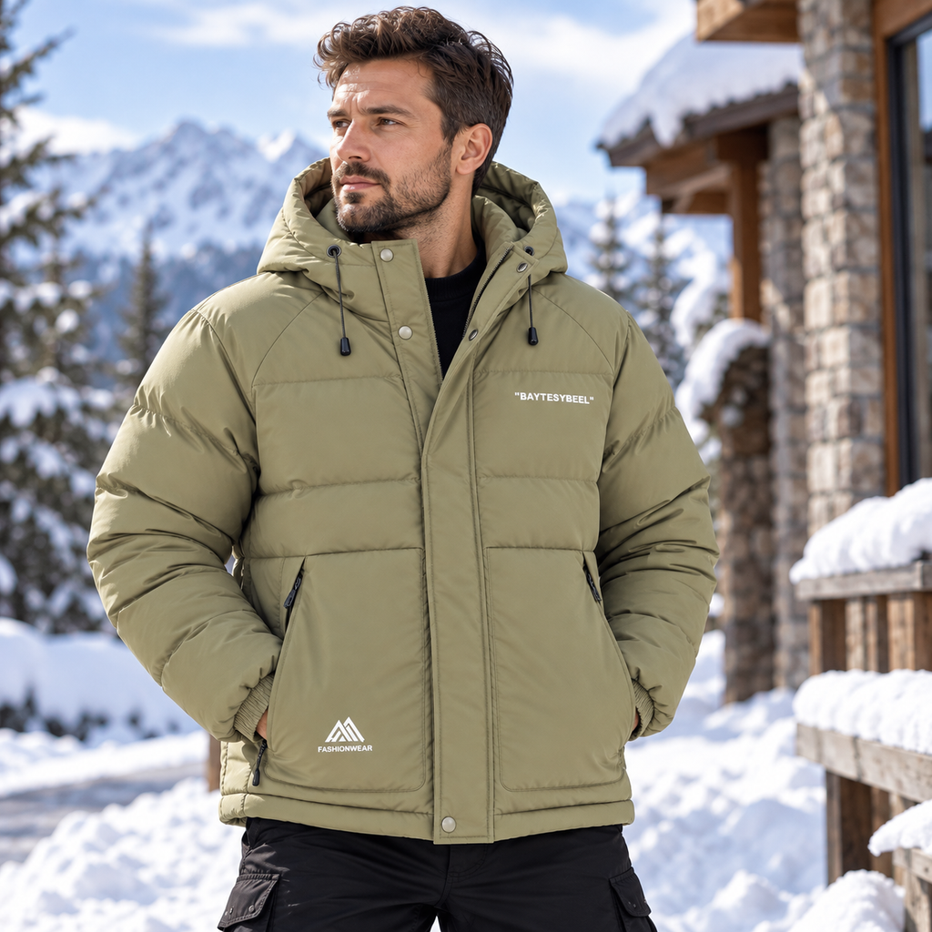 Men’s Waterproof Puffer Jacket Hooded Warm Windproof Winter Coat – Ivory, Grey & Black