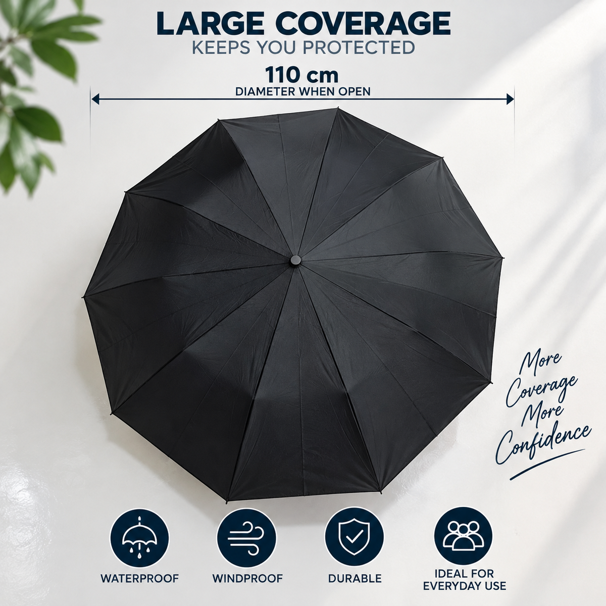 Automatic Compact Folding Umbrella – Waterproof Windproof Travel Umbrella – Black & Navy