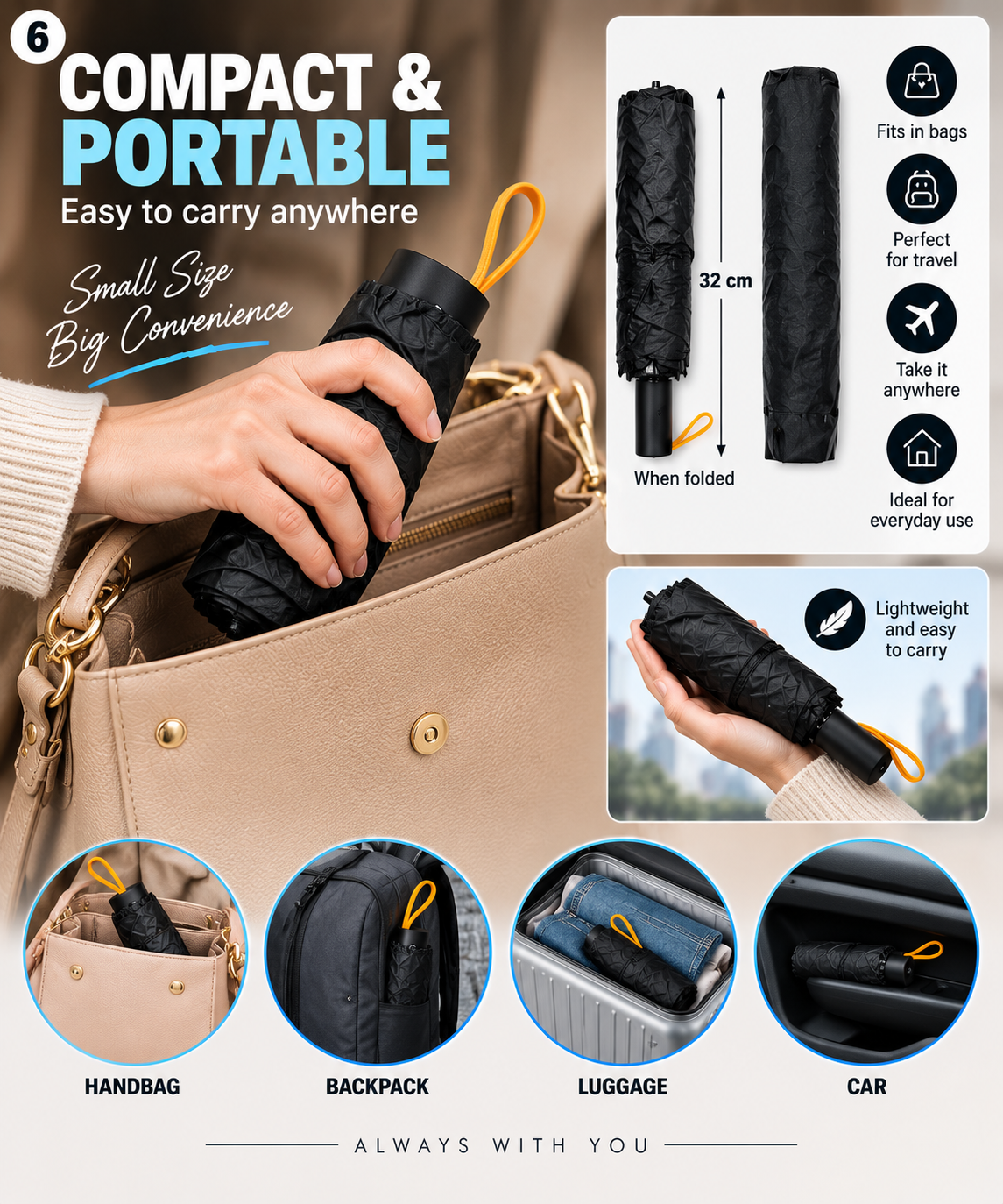 Large Automatic Windproof & Waterproof Folding Umbrella – One Touch Open & Close, 110cm Wide, Compact & Portable