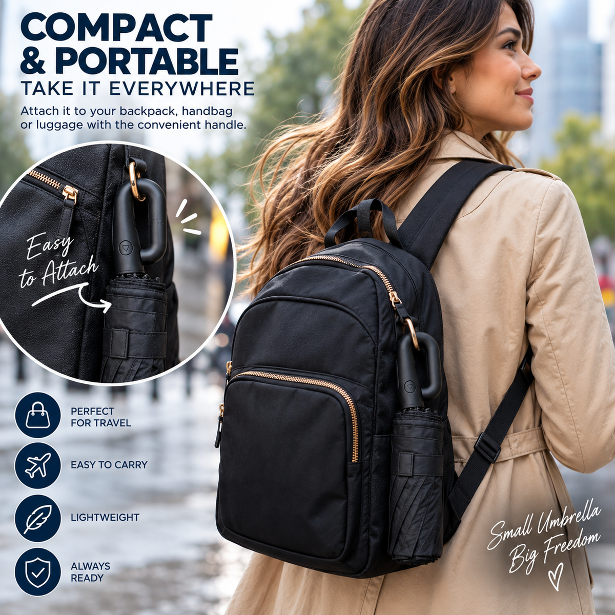 Automatic Compact Folding Umbrella – Waterproof Windproof Travel Umbrella – Black & Navy